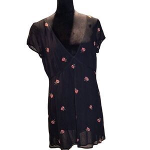 Reformation Black Mini Dress with Pink Floral Pattern